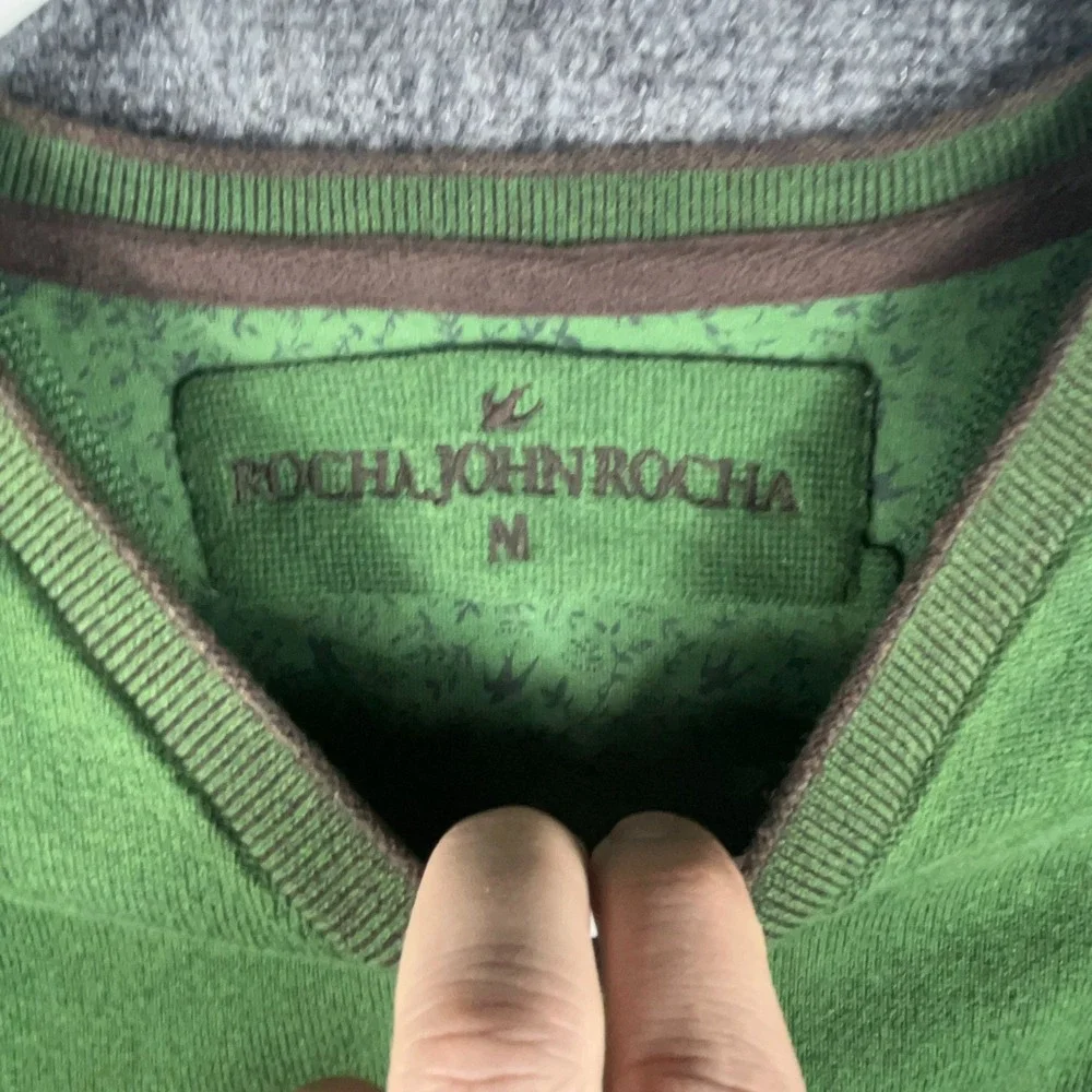 JOHN ROCHA GREEN V NECK SWEATER PULLOVER MEN SIZE M COTTON‎
